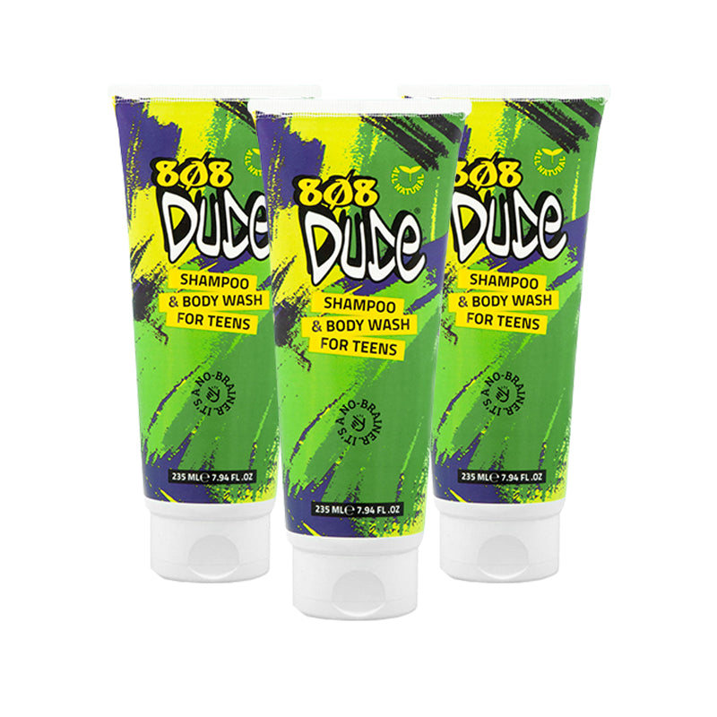 Teen shampoo body wash 3 pack - 808 Dude natural 2-in-1 bundle for teenage boys